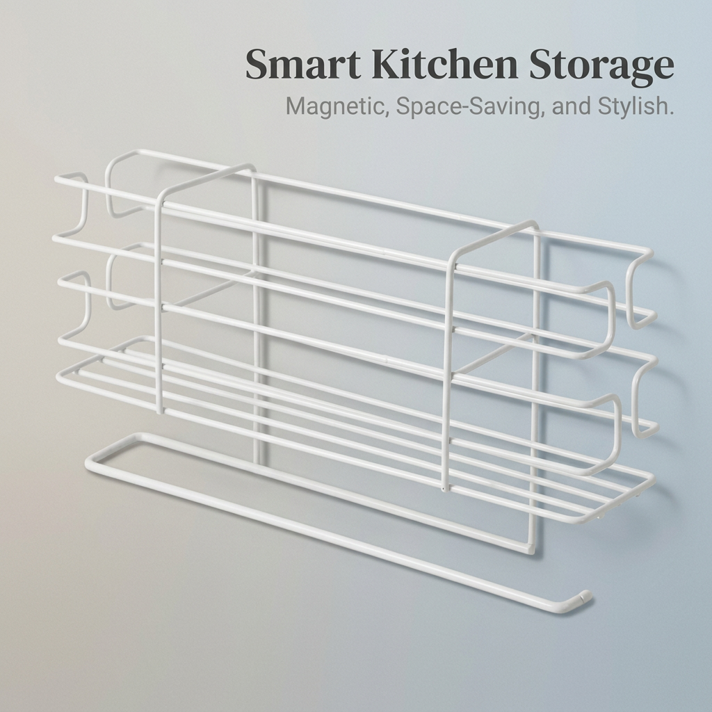 Wall Mounted Paper Towel Holder, Kitchen Roll Holder with Storage Shelf, No Drill Installation, Iron Wire Kitchen Rack, Dorm Storage Rack
