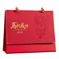 Creative Desk Calendar 2026, PU Leather, Chinese New Year, Business Use