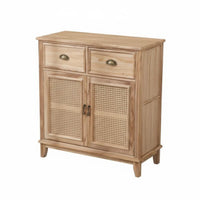 2-Door Rattan Cabinet Large Capacity Rattan Door Console Breathable Design Multifunctional for Kitchen