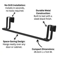 Bedroom and Closet Metal Over the Door Space Saver for Any Homeowner, Sleek Black Hanger for Coats and Bags, Versatile the Towel Hook