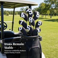 10 Pieces Golf Iron Head Covers | Padded Neoprene Construction, cushioning pull-on Design, Iron Headcovers with Printed Numbers