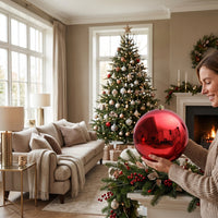 Glossy Christmas Ornament with Gold Cap Reflective Christmas Ornament Round Hanging Baubles Decorative for Holiday Display