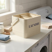 Handled Storage Basket Minimalist Divided Basket Light Beige Household Organizer for Laundry Room
