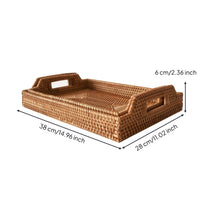 2 Pieces Handwoven Tray with Handles Rustic Wicker Tray with Handles for Hosts, Countertop Organization