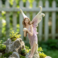 Winged Fairy Figurine Finish Standing Fairy Statue Moth-Like Appendages