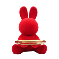 Tray Holding Hare Figurine Red Seated Hare Figurine Modern Seasonal Decoration