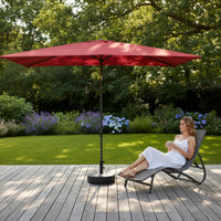 Rectangular Patio Umbrella Tilt-Adjustable Outdoor Umbrella with Base Weighted Parasol Patio Con Base for Homeowners, Balcony, Garden, Market Stall