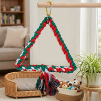 Parrot Toys with Arch Perch, Solid Wood Budgie and Cockatiel Toys with Bells, Lovebird Climbing Rope Toys for Parakeet and Cockatiel