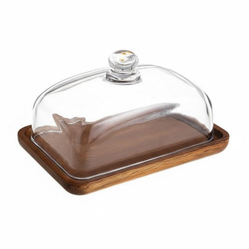 Wooden Cake Stand with Glass Dome Freshness Protection Rectangular Cake Dome