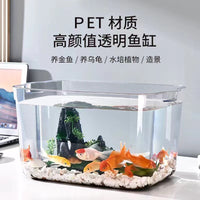 Plastic Desktop Small Fish Tank with Green Plant Lid Transparent Aquarium for Goldfish Turtle