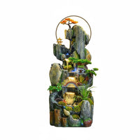 Rockery Waterfall Water Feature Indoor Fountain Feng Shui Ornament with Misting Function and LED Light for Relaxation Entryway Meditation Home Decoration