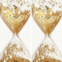 Shimmering Hourglass with Gold Glitter Elegant Decorative Hourglass Clear Tabletop Accent Aesthetic for Home Decorators, Minimalists, Living Room, Office, Study, Bedroom