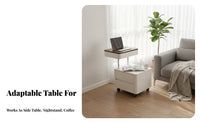 Height-Adjustable C-Table with Drawers Space-Saving Design Adjustable Curved Designd Table Multi-Functional Wheeled Storage Cabinet for Living Room