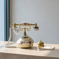 Decorative Ceramic Flower Phone Floral Print Design Telephone No Batteries Needed for Living Room, Gift, Office