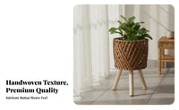 Woven Planter Stand Materials Rattan Basket Plant Holder Solid Wood Legs Tripod Plant Stand for Living Room