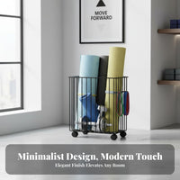 Exercise Mat Holder Cart With Wheels Exercise Mat Storage Rack Space-Saving Design Rolling Home Gym Organizer for Fitness Lovers, Playroom