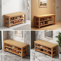 Bench with Shoe Storage Solid Wood Shoe Rack Bench Open-Shelf for Families, Hallway, Foyer, Small Apartments