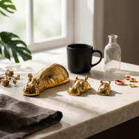3 Pieces Hippo Figurine Shiny Hippo Ornament Sculptural Decor for Entryway