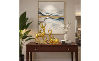 2 Pieces Golden Couple Deer Statues Pair Standing and Sitting Deer Figurines Light Luxury Desktop Sculptures for Entryway, Bookshelf