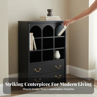 Black Display Cabinet Vintage Design Sideboard Retro-Modernperiod Modern & Design Glass Doors for Residents, Families, Hallway