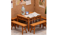 Miniature Long Bench Model Highly Detailed Miniature Table and Bench Set Pre-Assembled 1:18 Scale Doll Furniture for Hobbyists
