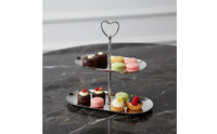 Serving Stand with Heart Handle Stainless Steel Two-Tier Serving Stand Metal Tiered Tray for Hosts, Afternoon Tea, Cafes
