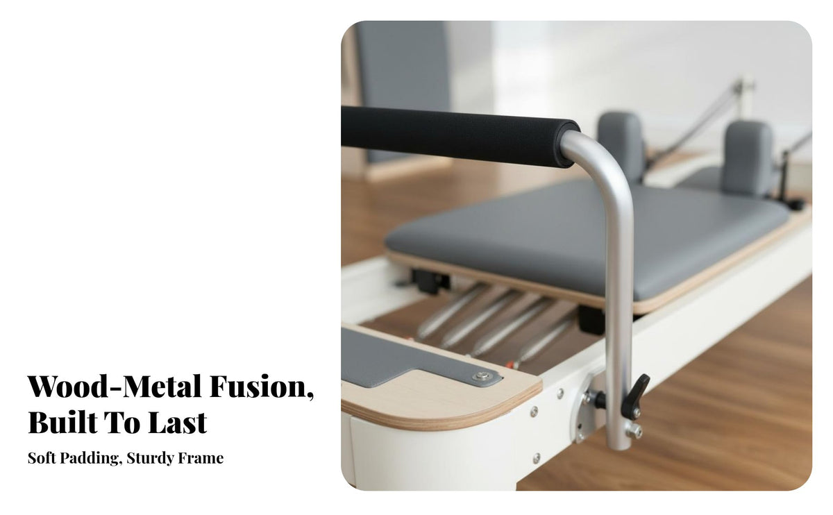 Half Luxury Reformer Full Body Workout Pilates Reformer with Overhead Apparatus Multi-Functional Pilates Core Training Bed for Beginners, Adults