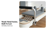 Half Luxury Reformer Full Body Workout Pilates Reformer with Overhead Apparatus Multi-Functional Pilates Core Training Bed for Beginners, Adults