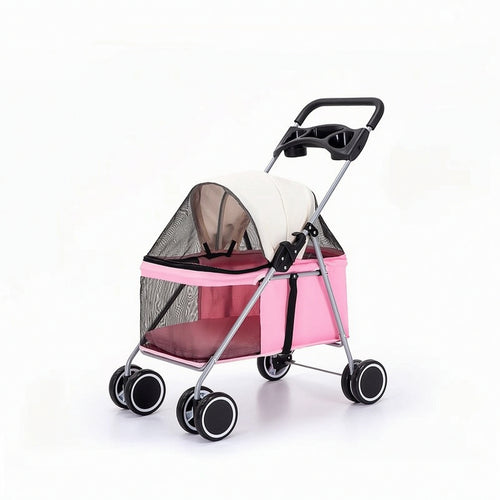 Dog Stroller Foldable Pet Pram Cat Stroller Secure Mesh Carrier Stable Four Wheel Frame with Cup Holder Suitable for Pet Owners Walking Travel
