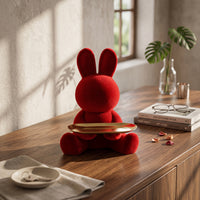 Tray Holding Hare Figurine Red Seated Hare Figurine Modern Seasonal Decoration