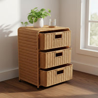 Wicker Design Bedside Table Handmade 3-Tier Woven Storage Organizer for Bathroom