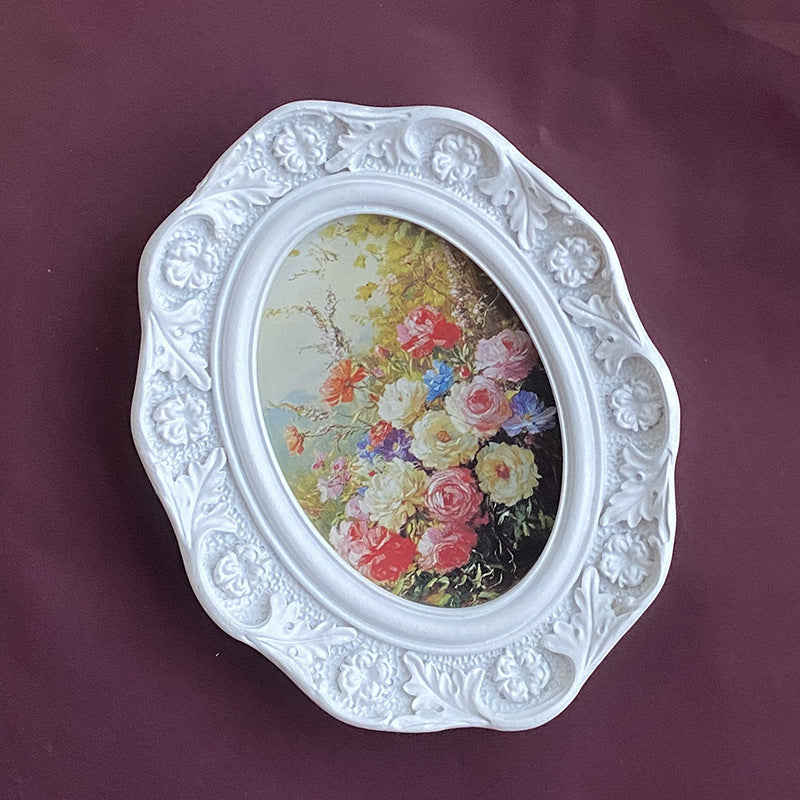 法式白色树脂相框雕花照片墙餐厅画框摆件摆台椭圆挂墙客厅组合框