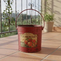 Iron Blossom Pail Decorative Print Rustic Floral Bucket Indoor Outdoor Use Vintage Tin Planter for Balcony