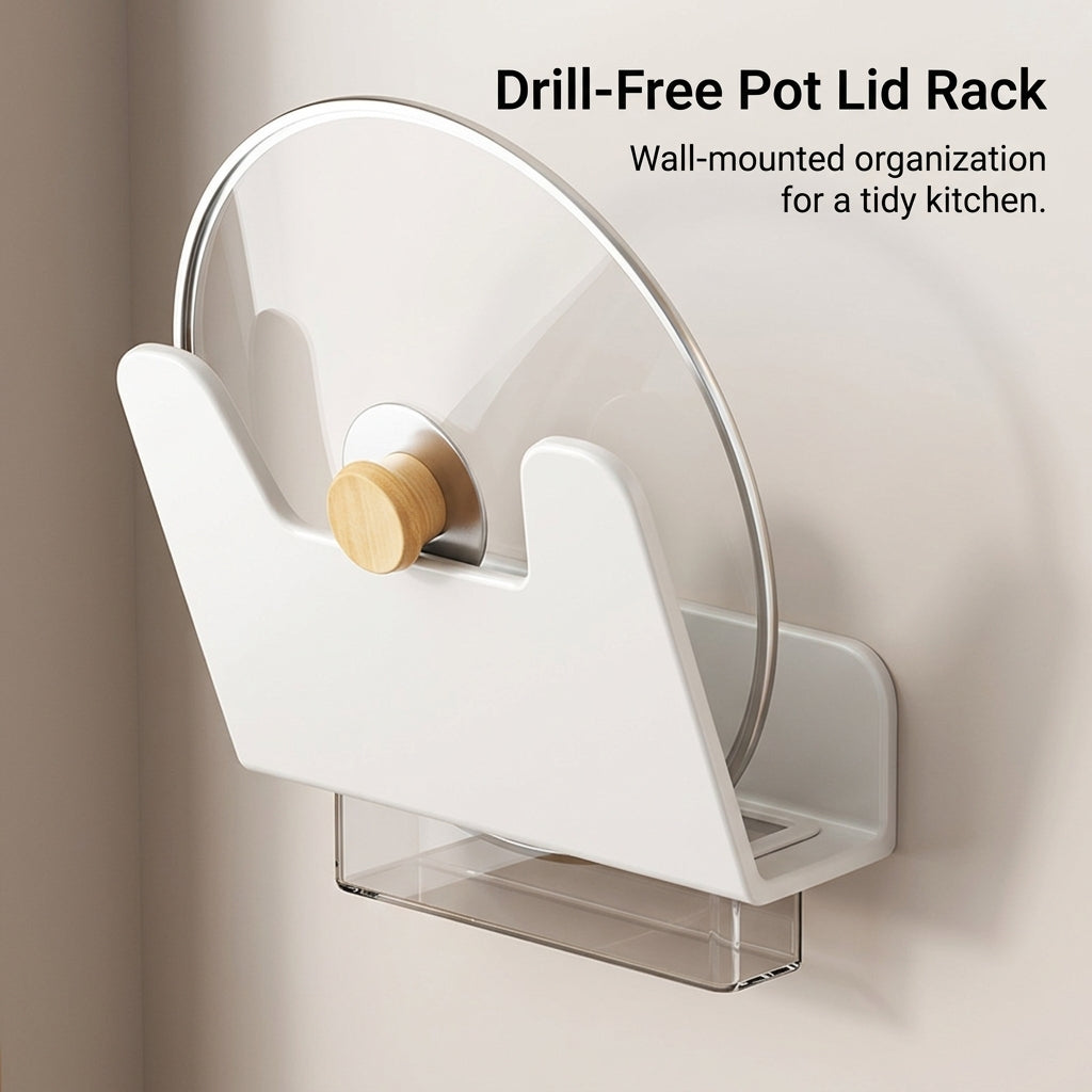 Kitchen Cupboard Lid Organizer for Pantry and Pan Storage, No-Drill Wall-Mounted Pot Rack with Drainage, Carbon Steel Wall