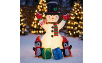 Outdoor Snowman with Penguins Inflatable Colorful Snowman with Top Hat Inflatable Easy Setup Sturdy for Garden, Lawn