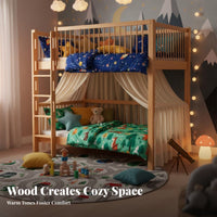 Solid Wood Bunk Bed Guardrail Wooden Bunk Bed Sturdy Construction Bedroom Furniture for Teenagers, Guests, Small Room, Dormitory, Apartment