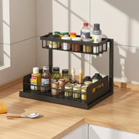1 Piece Pull Out Cabinet Organizer 2 Level Slide Out Drawer Storage Rack Sturdy Metal Basket Shelf Suitable for Kitchen and Bathroom Cabinets