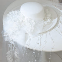 White Bridal Hat with Bow and Tassel