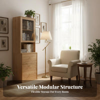 Minimalist Design Solid Wood Bookcase Adjustable Shelves Wooden Book Shelf with Storage Multifunctional Freestanding Bookshelf Baseboard Cutout Design for Office Workers, Students, Homeowners, Study Room, Bedroom