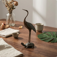 Crane Statue with Turtle Support Decorative Crane Sculpture on the Turtle Artistic Decor for Adults, Study, Living Room, Office
