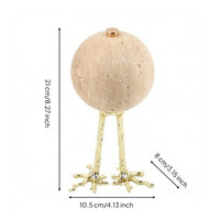 Travertine Sphere Ornament Speckled Texture Bird Leg Stand Piece Smooth Round Shape Mineral Sphere Sculpture for Table, Cabinet
