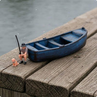 Miniature Fishing Boat Scene Weathered Finish Hand-Painted Boat Model Nautical Charm