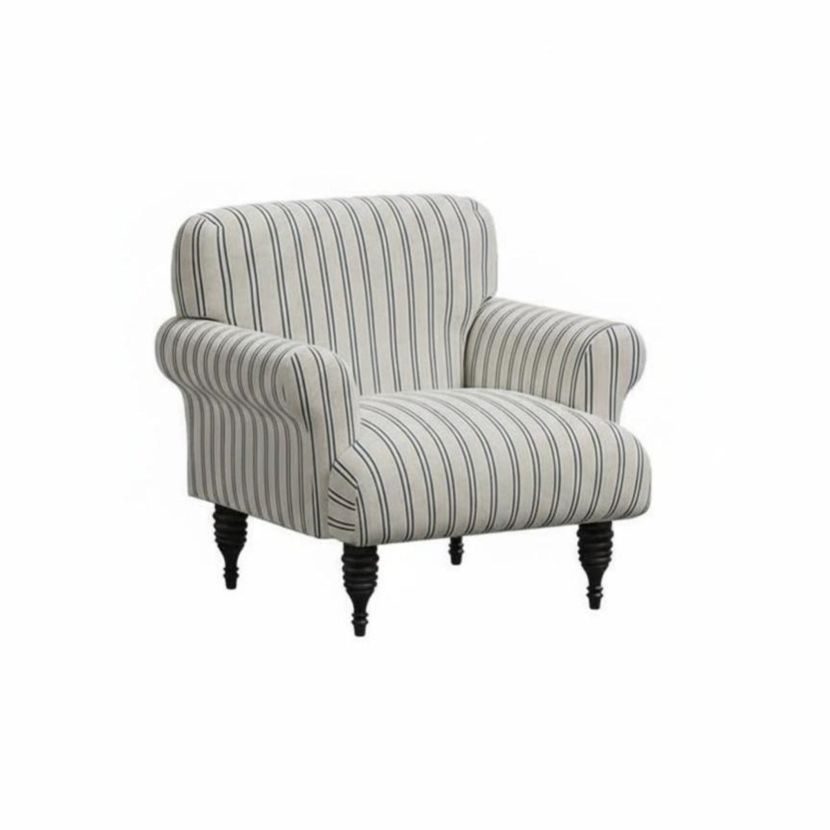 Striped Wooden Armchair Sturdy Wood Frame Striped Upholstered Armchair Designer Look Space-Saving Design for Living Room