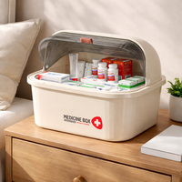 Pill organizer with multiple compartments, medication box 1L, portable medication storage made of PP, cream/transparent