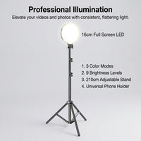 Fill Light for Professional Home Studio Use, Dimmable Three-Color for Photography and Video, Round LED with Tripod for Photographer