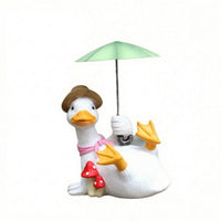 Resin Duck Statue with Umbrella Outdoor Duck Figurine Patio Garden Ornament Yard for Collectors