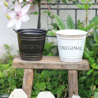 Round Metal Pail Planter Side Handles Vintage Metal Container Rustic Design