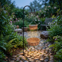 Solar Hanging Lantern Rattan-Style Hanging Solar Lantern Handwoven Basket Light with Metal Chain for Garden, Patio, Balcony