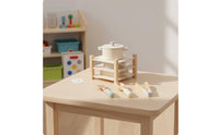 Wooden Pot and Pan Set Edge Design Toy Cookware Set Smooth Rounded Edges Pretend Kitchen Cookware for Children, Kids, Preschool