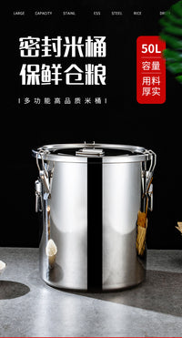 304 Stainless Steel Sealed Bucket with Flat Lid - 98L